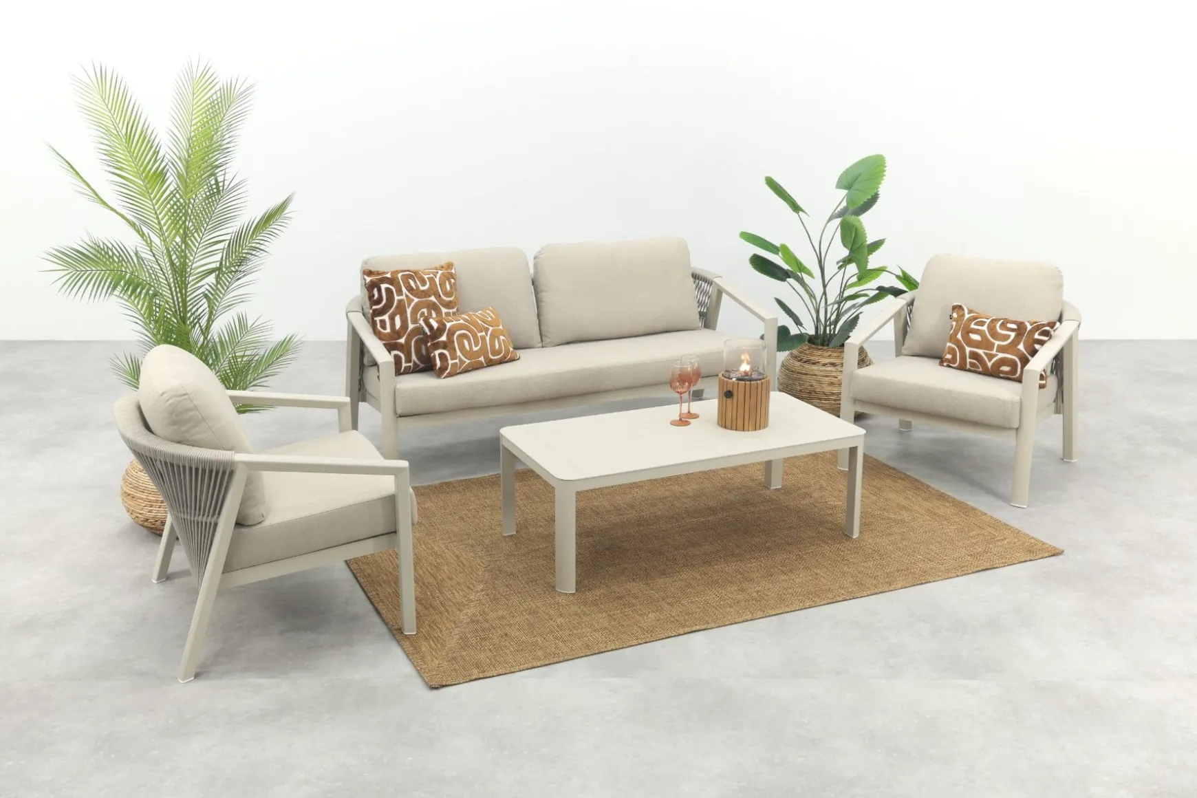 Ivola stoel-bank loungeset (4-delig) - Rope/Zand