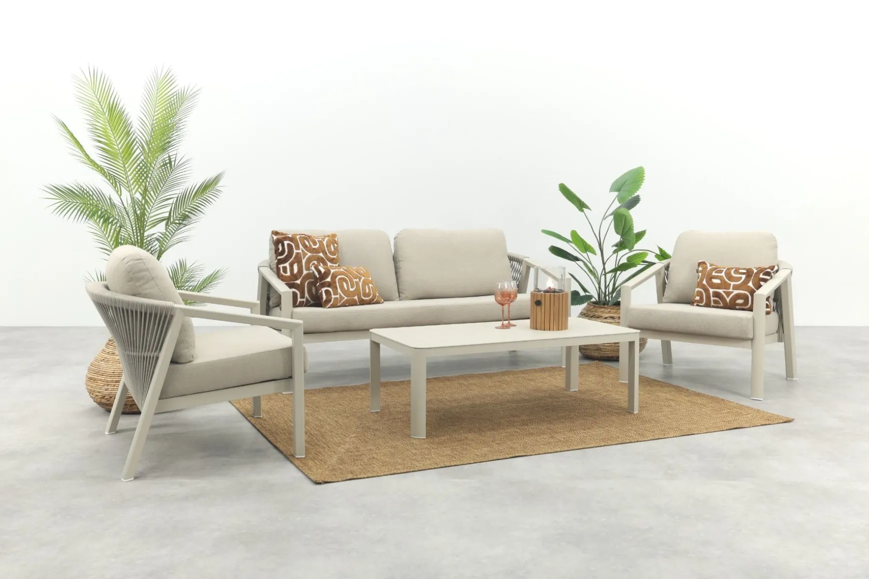 Ivola stoel-bank loungeset (4-delig) - Rope/Zand