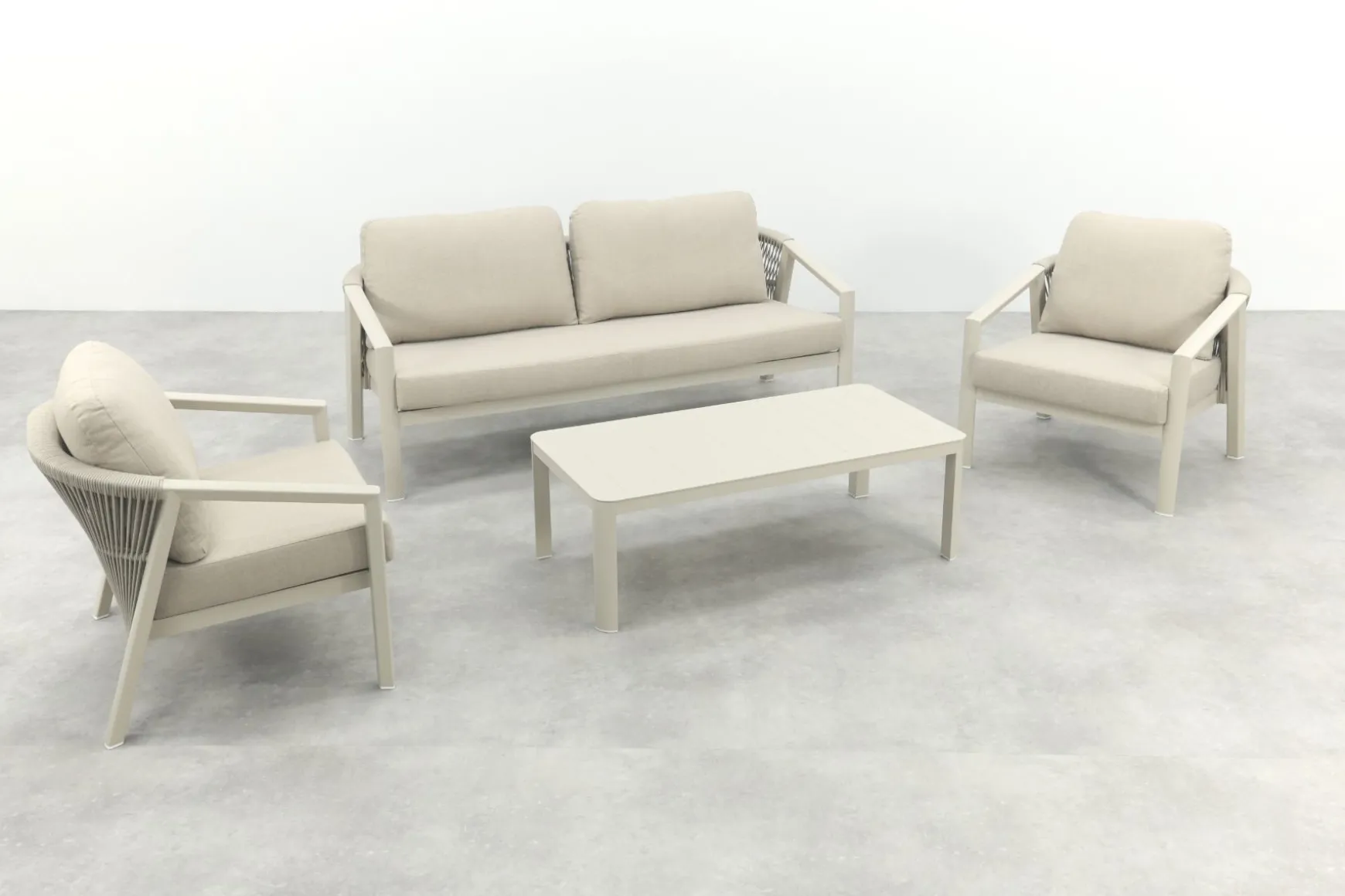 Ivola stoel-bank loungeset (4-delig) - Rope/Zand