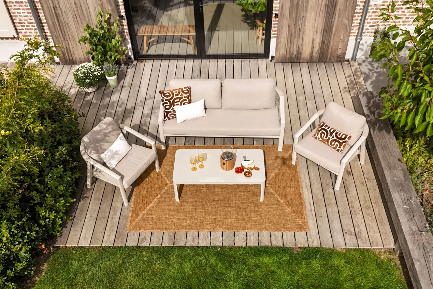 Ivola stoel-bank loungeset (4-delig) - Rope/Zand