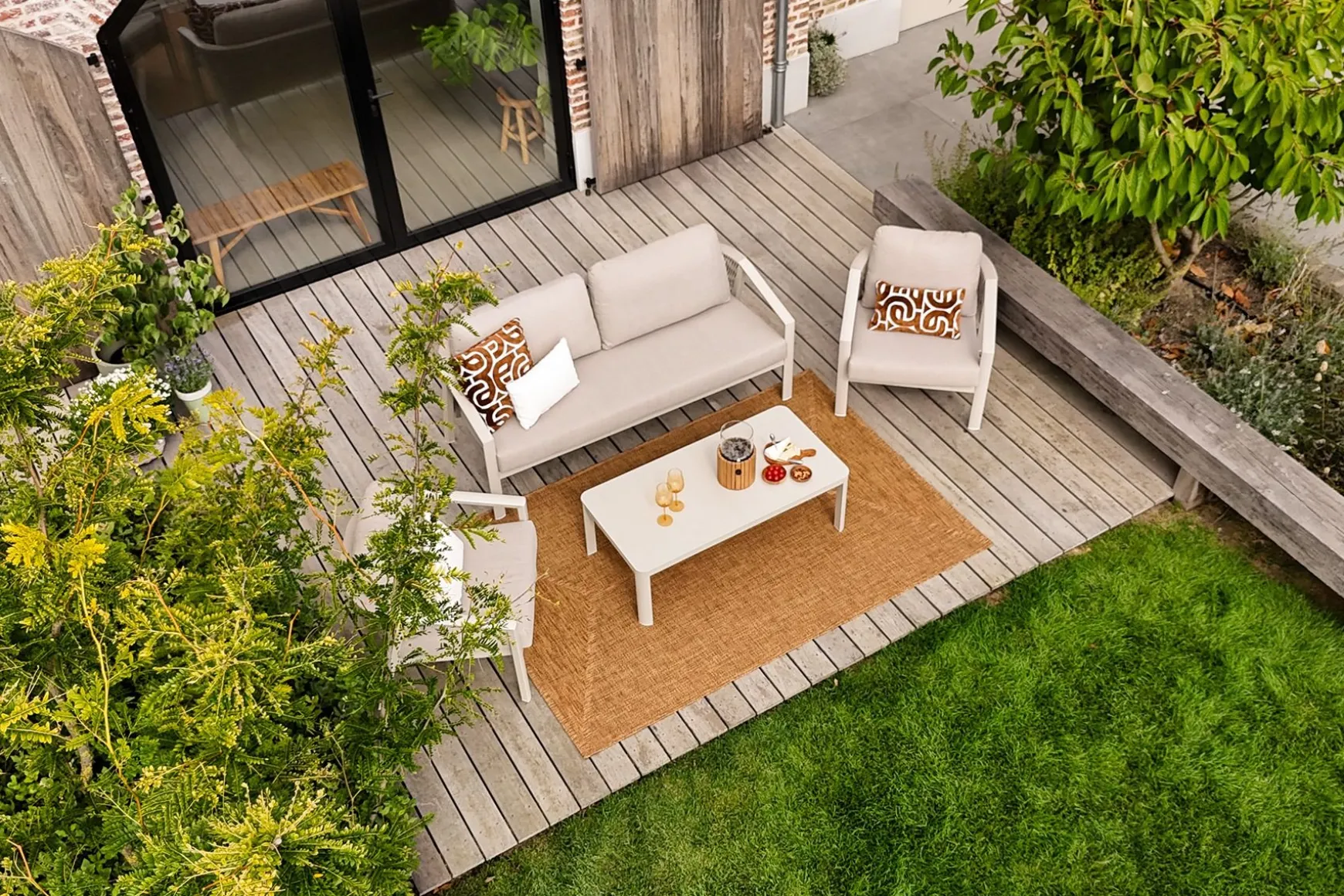 Ivola stoel-bank loungeset (4-delig) - Rope/Zand