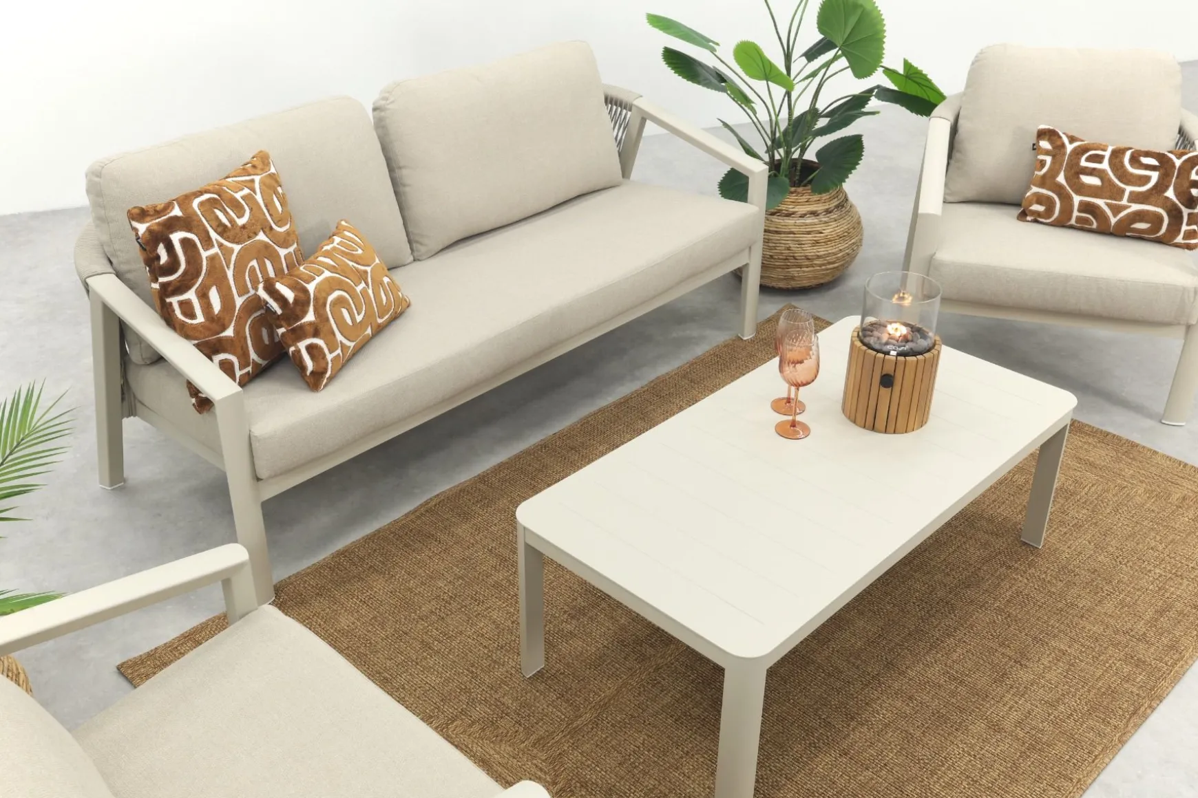 Ivola stoel-bank loungeset (4-delig) - Rope/Zand