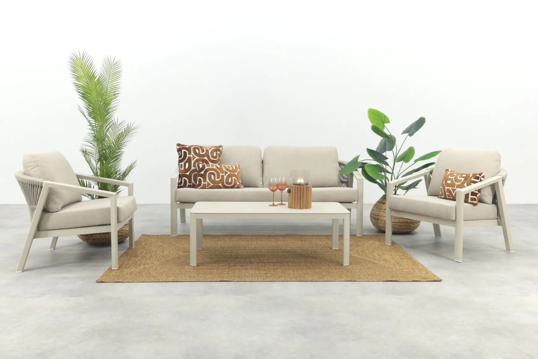 Ivola stoel-bank loungeset (4-delig) - Rope/Zand
