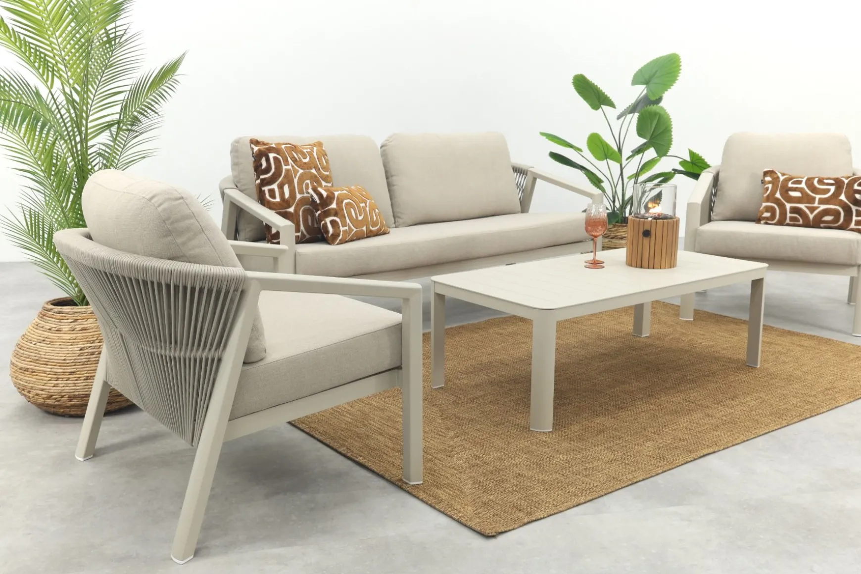 Ivola stoel-bank loungeset (4-delig) - Rope/Zand