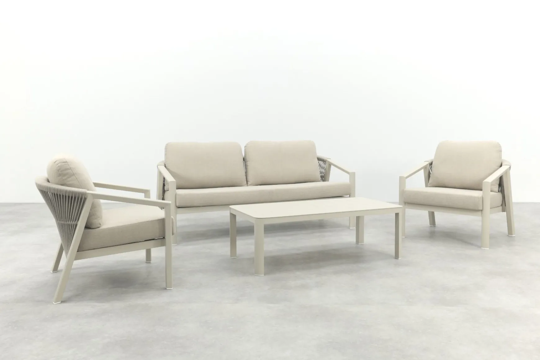 Ivola stoel-bank loungeset (4-delig) - Rope/Zand