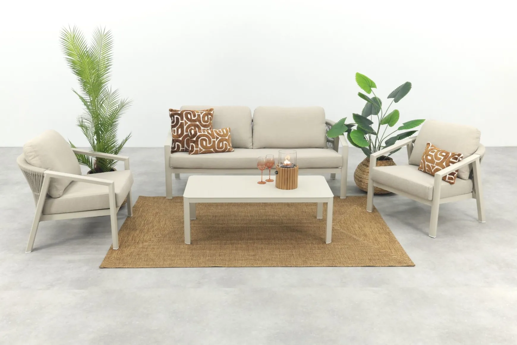 Ivola stoel-bank loungeset (4-delig) - Rope/Zand