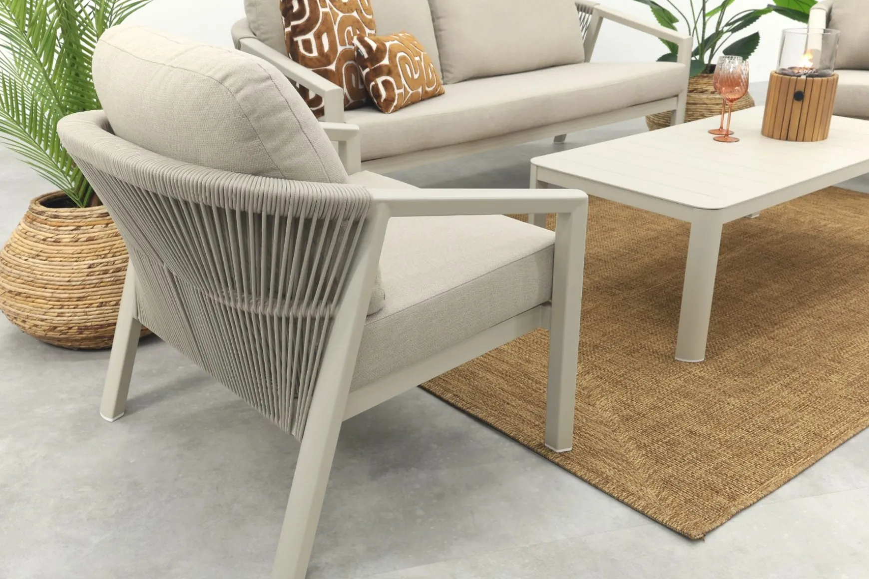 Ivola stoel-bank loungeset (4-delig) - Rope/Zand