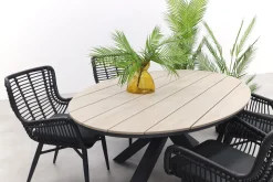 Jasmine Black/GI Edison 4-persoons ovale dining tuinset 180x115 cm.