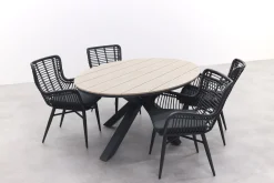 Jasmine Black/GI Edison 4-persoons ovale dining tuinset 180x115 cm.