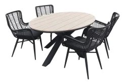 Jasmine Black/GI Edison 4-persoons ovale dining tuinset 180x115 cm.