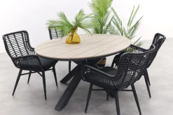 Jasmine Black/GI Edison 4-persoons ovale dining tuinset 180x115 cm.