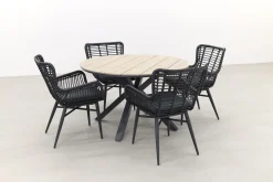 Jasmine Black/GI Edison 4-persoons ronde dining tuinset Ø122 cm.