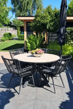 Jasmine Black/GI Edison 4-persoons ronde dining tuinset Ø122 cm.