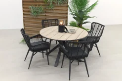 Jasmine Black/GI Edison 4-persoons ronde dining tuinset Ø122 cm.
