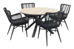 Jasmine Black/GI Edison 4-persoons ronde dining tuinset Ø122 cm.