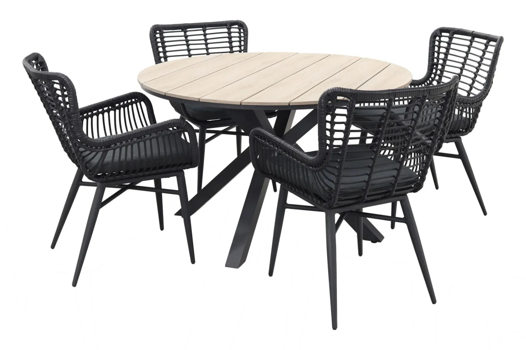 Jasmine Black/GI Edison 4-persoons ronde dining tuinset Ø122 cm.