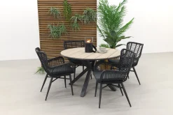 Jasmine Black/GI Edison 4-persoons ronde dining tuinset Ø122 cm.