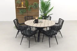 Jasmine Black/GI Edison 6-persoons ronde dining tuinset Ø148 cm.