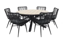 Jasmine Black/GI Edison 6-persoons ronde dining tuinset Ø148 cm.