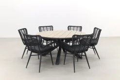 Jasmine Black/GI Edison 6-persoons ronde dining tuinset Ø148 cm.