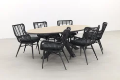 Jasmine Black/GI Edison 6-persoons ovale dining tuinset 220x115 cm.