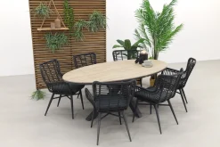Jasmine Black/GI Edison 6-persoons ovale dining tuinset 220x115 cm.