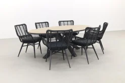 Jasmine Black/GI Edison 6-persoons ovale dining tuinset 220x115 cm.