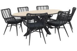 Jasmine Black/GI Edison 6-persoons ovale dining tuinset 220x115 cm.