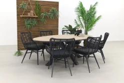 Jasmine Black/GI Edison 6-persoons ovale dining tuinset 220x115 cm.