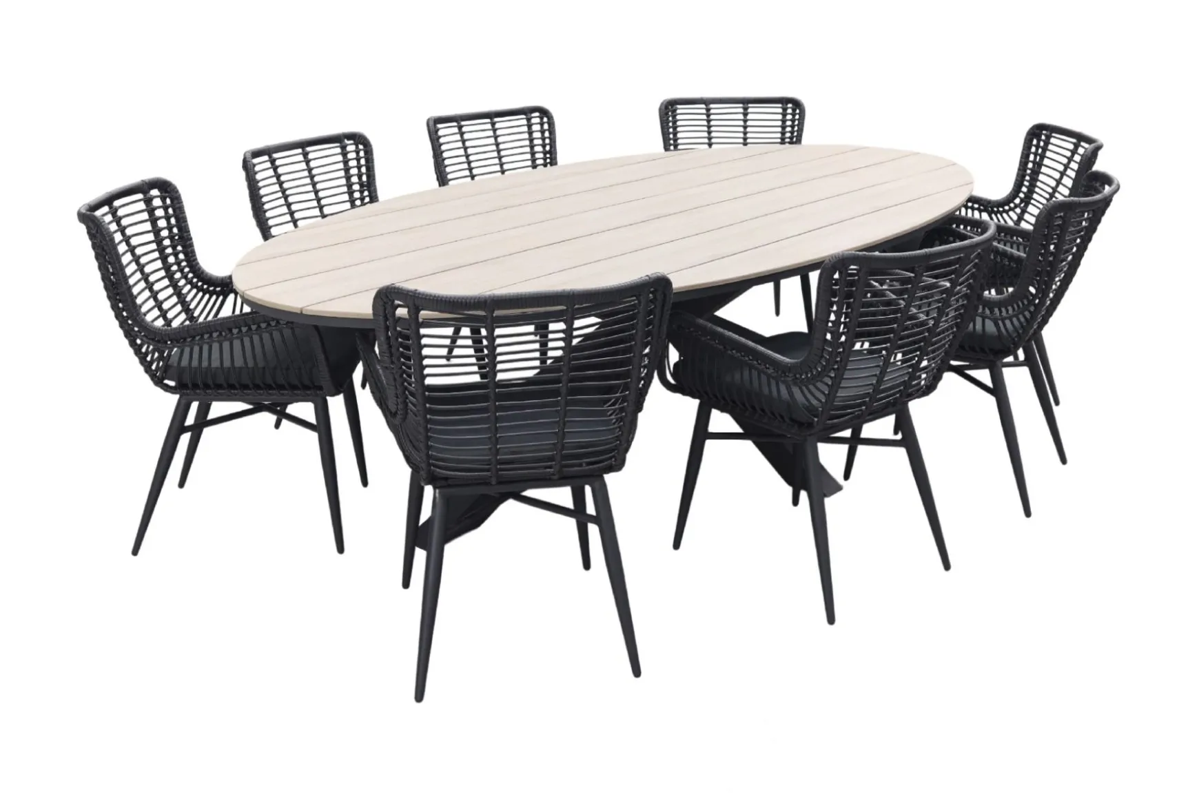 Jasmine Black/GI Edison 8-persoons dining tuinset 280x140 cm.