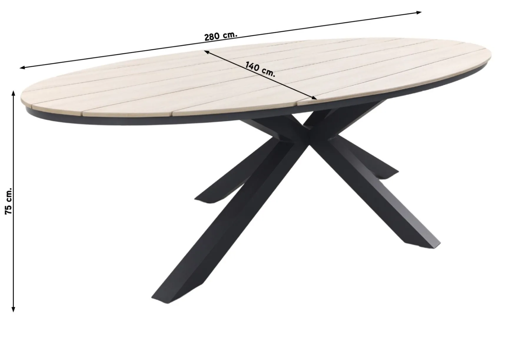 Jasmine Black/GI Edison 8-persoons dining tuinset 280x140 cm.