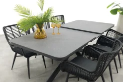 Jasmine Black/Montreal 6-persoons verstelbare tuinset met uitschuifbare tuintafel 200-260x100 cm.