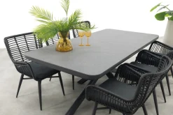 Jasmine Black/Montreal 6-persoons verstelbare tuinset met uitschuifbare tuintafel 200-260x100 cm.