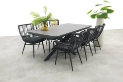Jasmine Black/Montreal 6-persoons verstelbare tuinset met uitschuifbare tuintafel 200-260x100 cm.