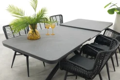 Jasmine Black/Montreal 6-persoons verstelbare tuinset met uitschuifbare tuintafel 200-260x100 cm.
