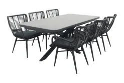 Jasmine Black/Montreal 6-persoons verstelbare tuinset met uitschuifbare tuintafel 200-260x100 cm.