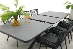 Jasmine Black/Montreal 6-persoons verstelbare tuinset met uitschuifbare tuintafel 200-260x100 cm.