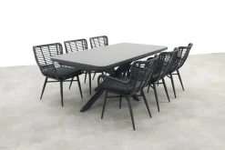 Jasmine Black/Montreal 6-persoons verstelbare tuinset met uitschuifbare tuintafel 200-260x100 cm.