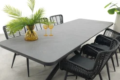 Jasmine Black/Montreal 6-persoons verstelbare tuinset met uitschuifbare tuintafel 200-260x100 cm.