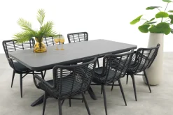 Jasmine Black/Montreal 6-persoons verstelbare tuinset met uitschuifbare tuintafel 200-260x100 cm.