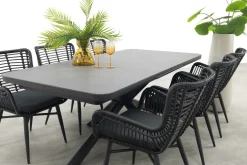 Jasmine Black/Montreal 6-persoons verstelbare tuinset met uitschuifbare tuintafel 200-260x100 cm.