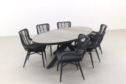 Jasmine Black/Silva 6-persoons ovale dining tuinset 240x115 cm. - Houtlook