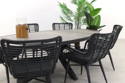 Jasmine Black/Silva 6-persoons ovale dining tuinset 240x115 cm. - Houtlook