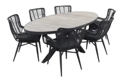 Jasmine Black/Silva 6-persoons ovale dining tuinset 240x115 cm. - Houtlook