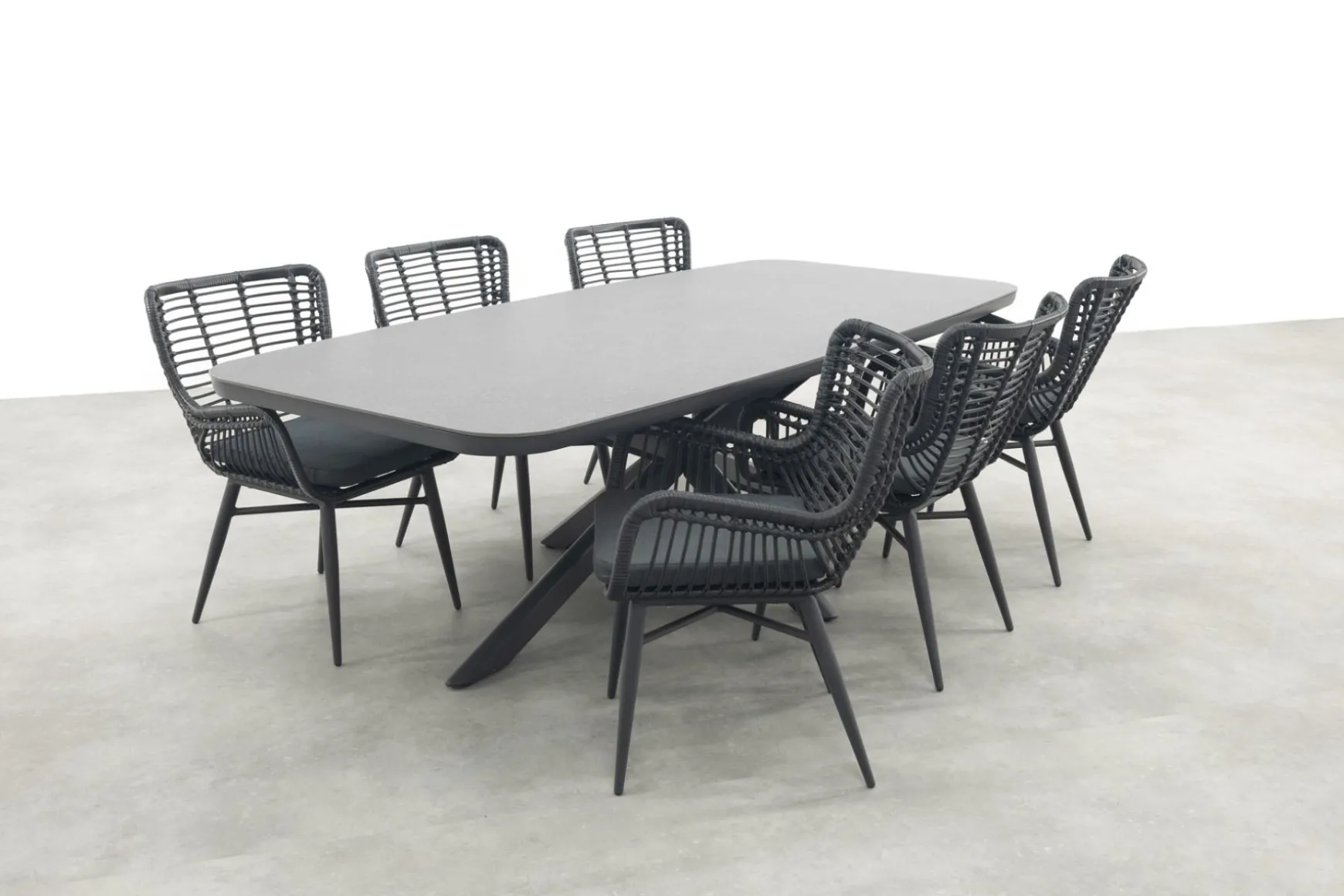 Jasmine Black/Soreno 6-persoons Deens ovale tuinset 240x110 cm. - Betonlook