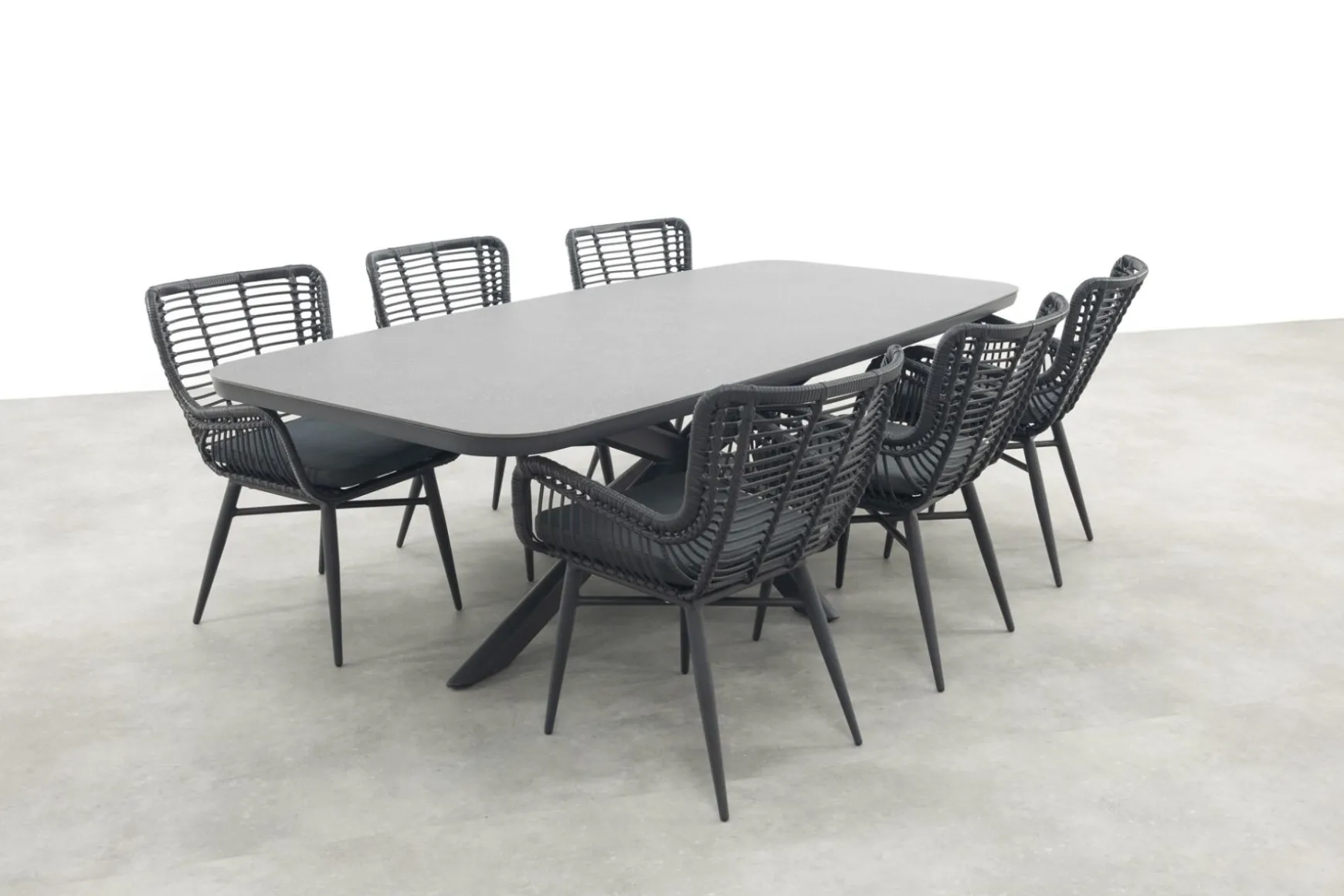 Jasmine Black/Soreno 6-persoons Deens ovale tuinset 240x110 cm. - Betonlook