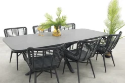 Jasmine Black/Soreno 6-persoons Deens ovale tuinset 240x110 cm. - Betonlook