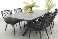 Jasmine Black/Soreno 6-persoons Deens ovale tuinset 240x110 cm. - Betonlook