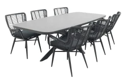 Jasmine Black/Soreno 6-persoons Deens ovale tuinset 240x110 cm. - Betonlook