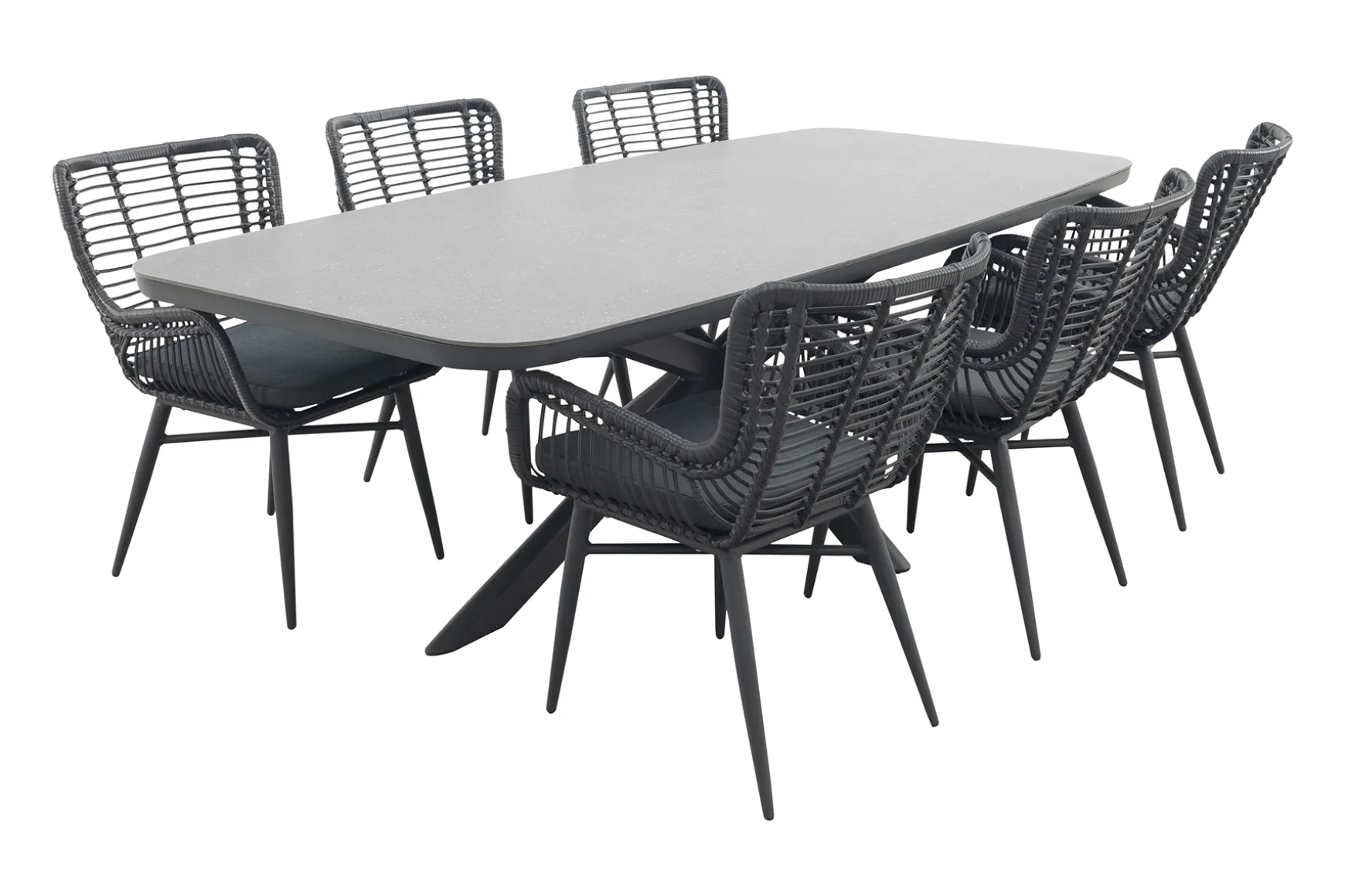 Jasmine Black/Soreno 6-persoons Deens ovale tuinset 240x110 cm. - Betonlook